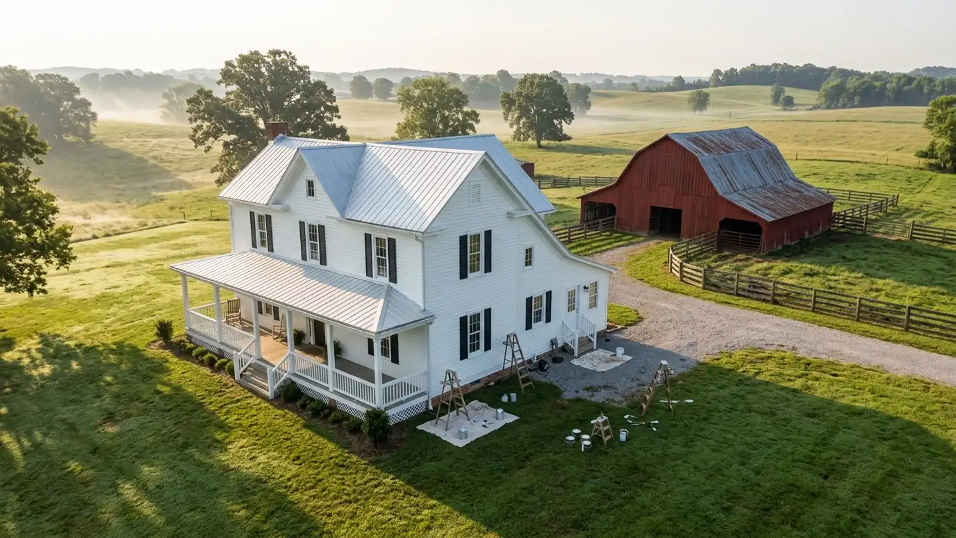 A freshly painted living room in a Arrington, Tennessee home with clean walls and white trim