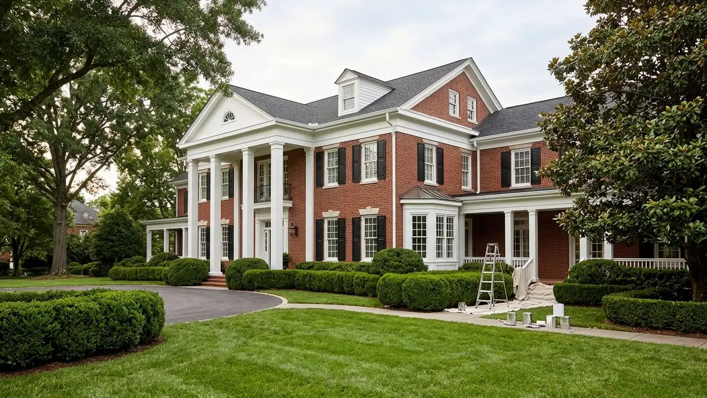 A freshly painted living room in a Belle Meade, Tennessee home with clean walls and white trim
