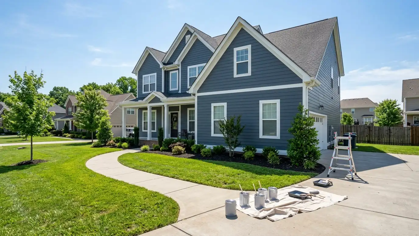 A freshly painted living room in a La Vergne, Tennessee home with clean walls and white trim
