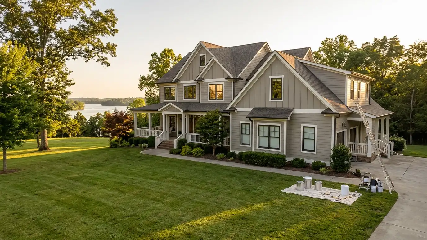 A freshly painted living room in a Mt. Juliet, Tennessee home with clean walls and white trim