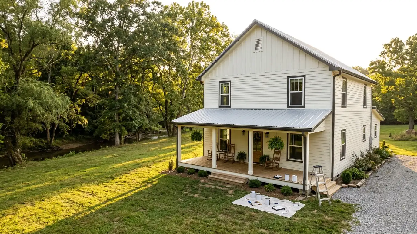 A freshly painted living room in a Whites Creek, Tennessee home with clean walls and white trim
